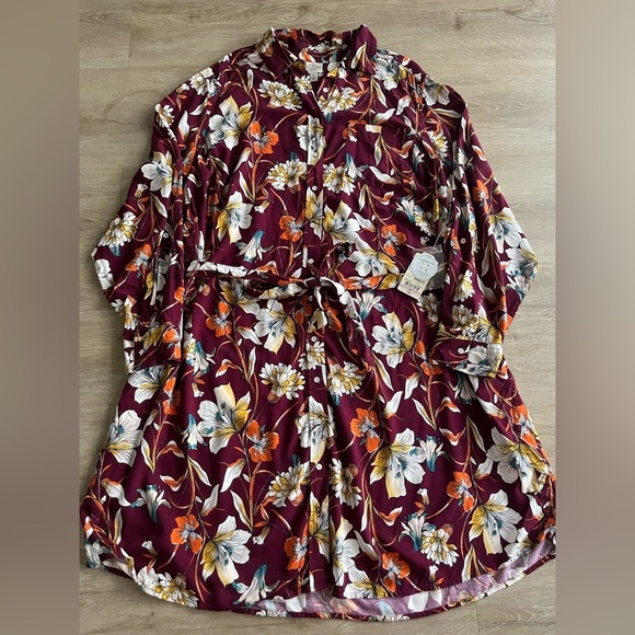 St. John's Bay NWT Womens Plus Size 2X Long Sleeve Floral Midi Button Down Dress - Picture 1 of 7